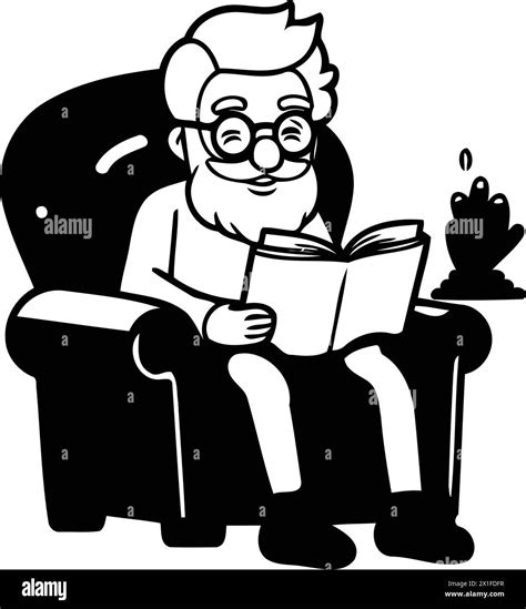 Grandfather Reading Book In Armchair Vector Illustration In Cartoon