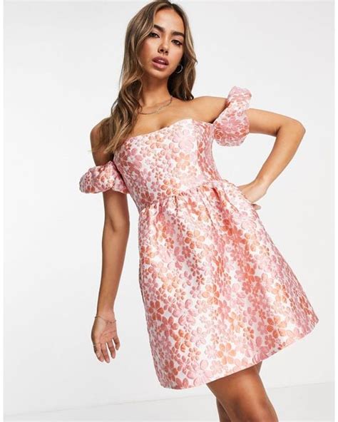 Miss Selfridge Jacquard Bardot Mini Dress In Pink Lyst Uk