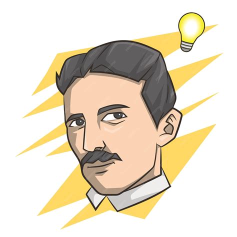 Retrato De Dibujos Animados De Nikola Tesla Idea Vector Premium