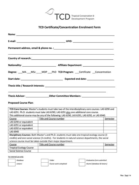 Fillable Online Tcd Ufl TCD CertificateConcentration Enrolment Form Fax