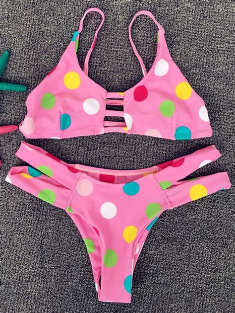 Polka Dot Bikini Set With Ladder Detail Pink Polka Dot Bikini Set