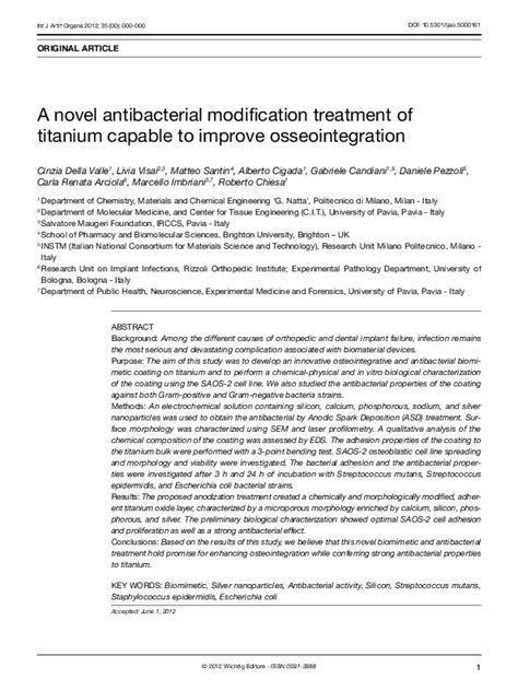 Pdf A Novel Antibacterial Modification Treatment Of Titanium Capable To Improve