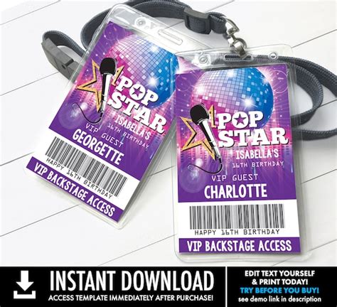 Pop Star Party Vip Badge Party Like A Pop Star Rock N Roll Backstage