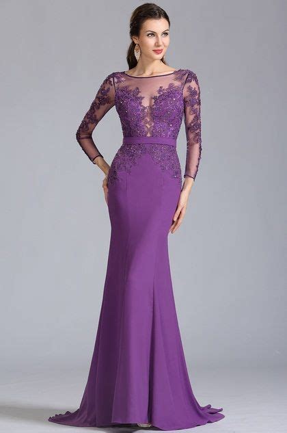 Edressit Vestido Formal Violado Larga Mangas En Encaje Purple