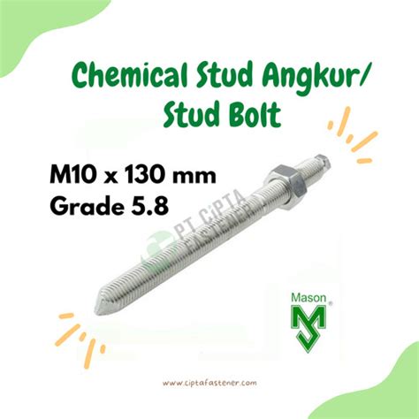 Jual Chemical Stud Angkur M10 Stud Bolt Anchor Grade 5 8 M 10 X 130 Mm