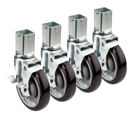 1-1/4" Square Post Shelving Caster, 5" Wheel, Set of 4 | Wire Shelving Casters | Krowne Metal Corp.