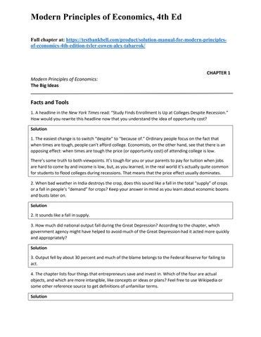 Solution Manual For Modern Principles Of Economics 4th Edition Tyler