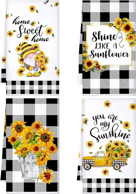 Amazon Kajaia 4 Pcs Bee Sunflower Kitchen Towels Summer Gnome Dish