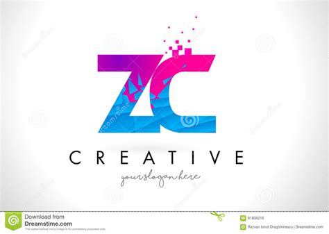 Zc Z C Letter Logo With Shattered Broken Blue Pink Texture Design