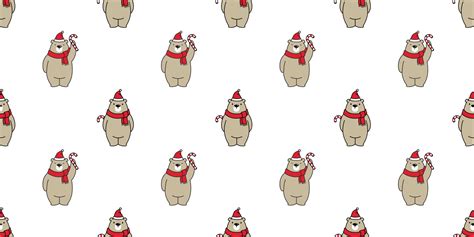 Bear Seamless Pattern Christmas Vector Polar Bear Candy Cane Santa