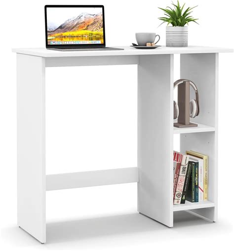 COSTWAY Bureau Blanc Table d Ordinateur avec Étagères de Rangement