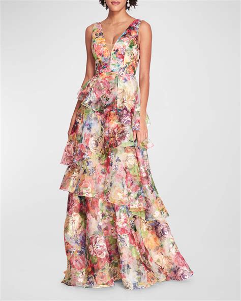 Marchesa Notte Sleeveless Embroidered Organza Gown In Multi ModeSens