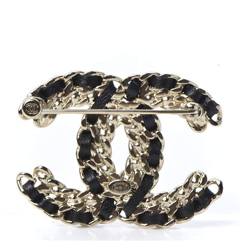 Chanel Lambskin Crystal Cc Chain Brooch Black Gold 577322 Fashionphile