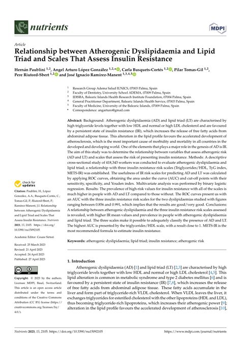 PDF Relationship Between Atherogenic Dyslipidaemia And Lipid Triad