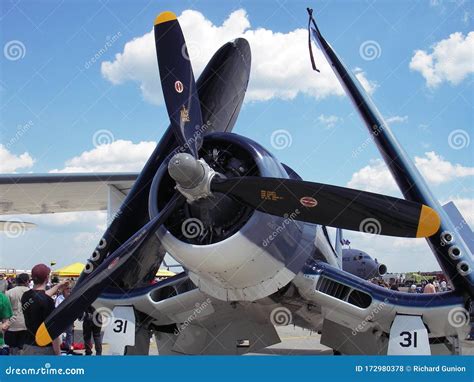 Blue Corsair Fighter Plane At The Airshow In Maryland Editorial Stock