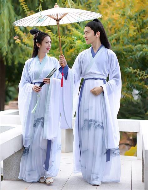 White Hanfu Dress Wide Sleevecouples Hanfu Ruqunchinese Ink Style