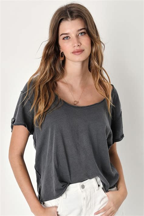 Free People Dylan Tee Scoop Neck Tee Grey Short Sleeve Top Lulus