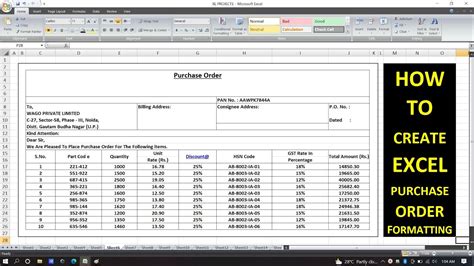 L06 MS EXCEL BASIC FORMATTING TUTORIAL PURCHASE ORDER FORMAT MS