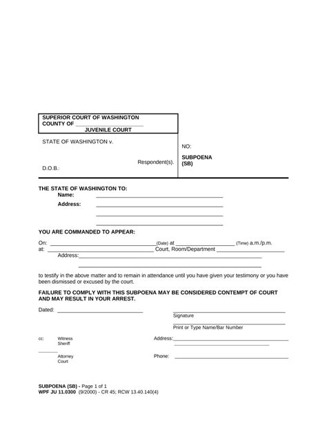 JU 11 0300 Subpoena Washington Doc Template PdfFiller