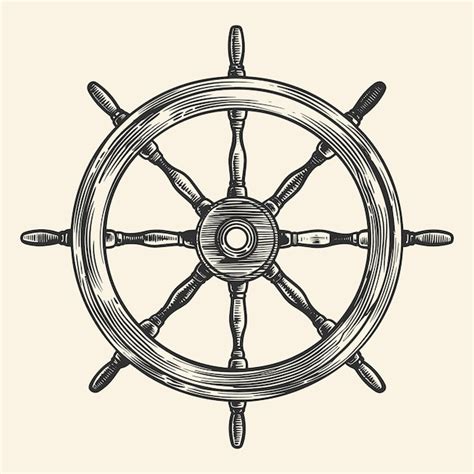 Vector De Desenho De Estilo Gravura Em Madeira De Roda De Navio Vintage