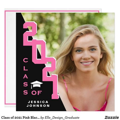 Class Of 2021 Pink Black PHOTO Graduation Party Invitation