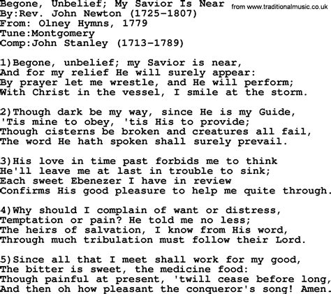 Methodist Hymn Begone Unbelief My Savior Is Near Lyrics With Pdf