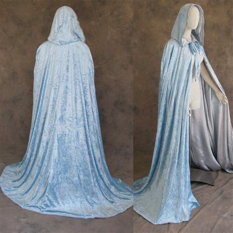 Lined Light Blue Velvet And Silver Satin Cloak Cape Wedding Wicca