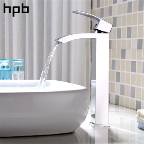 Hpb Brass Chrome Tall Basin Faucet Waterfall Bathroom Sink Mixer Single Lever Tap Hot And Cold