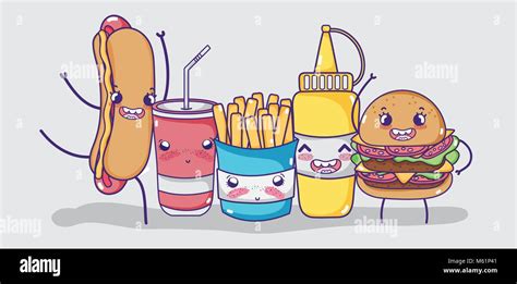 Fast Food Kawaii Cartoon Stock Vector Image Art Alamy