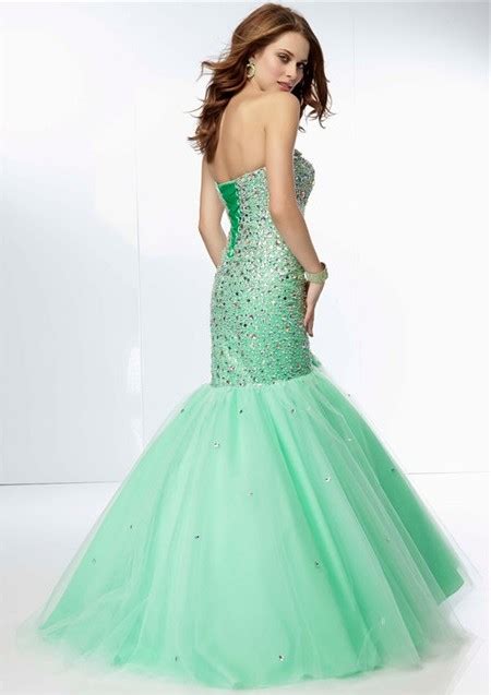 Classy Mermaid Sweetheart Long Mint Green Tulle Beaded Prom Dress