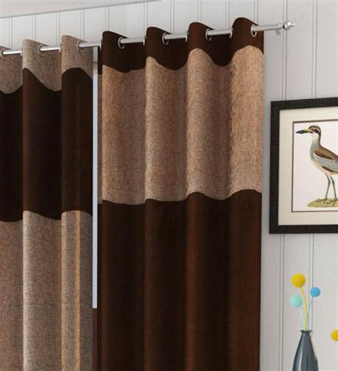 Buy Brown Semisheer Polyester Khadi Feet Eyelet Door Curtains By