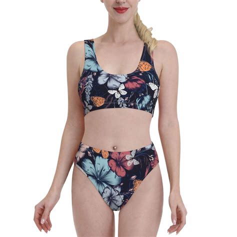 Haiem Flowers Ad Butterflies Women S High Waisted Bikini Set Two Piece