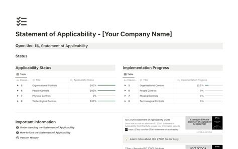 Iso 270012022 Statement Of Applicability Template Template Notion Marketplace