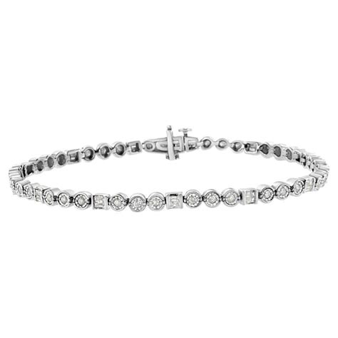 925 Sterling Silver 1 0 Carat Miracle Set Round Diamond S Link Tennis Bracelet For Sale At 1stdibs