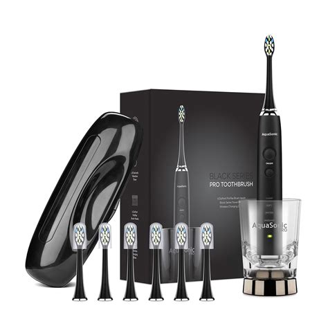 AquaSonic PRO // Ultrasonic Toothbrush + Charging Glass + 6 Brush Heads ...