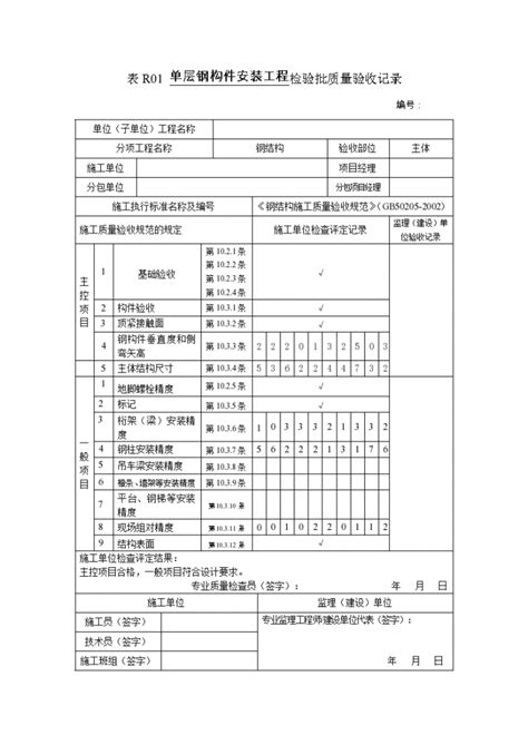 某单层钢构件安装工程检验批质量验收记录造价员考试资料土木在线