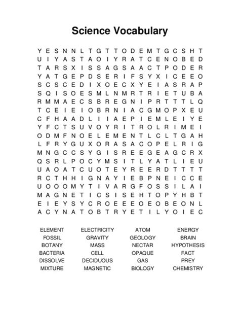 Science Vocabulary Word Search