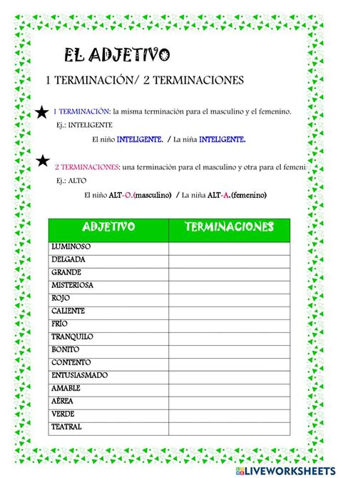 Clases Adjetivos Worksheet Live Worksheets