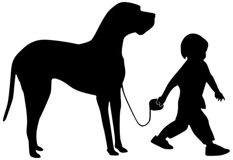 Silhouette of a Small Boy Walking with a Big Dog transparent PNG - StickPNG