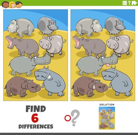 Jeu de différences avec des personnages d animaux sauvages hippopotames