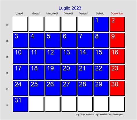 Calendario Luglio 2023 Con Festività E Fasi Lunari