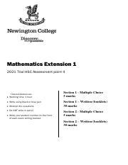 Newington 2021 3U Trials Pdf Mathematics Extension 1 2021 Trial HSC