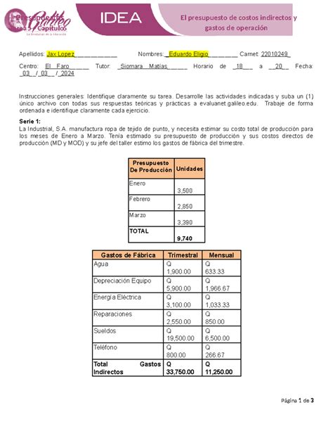 Tarea 5 Eduardo Jax 22010 249 El Presupuesto De Costos Indirectos Y