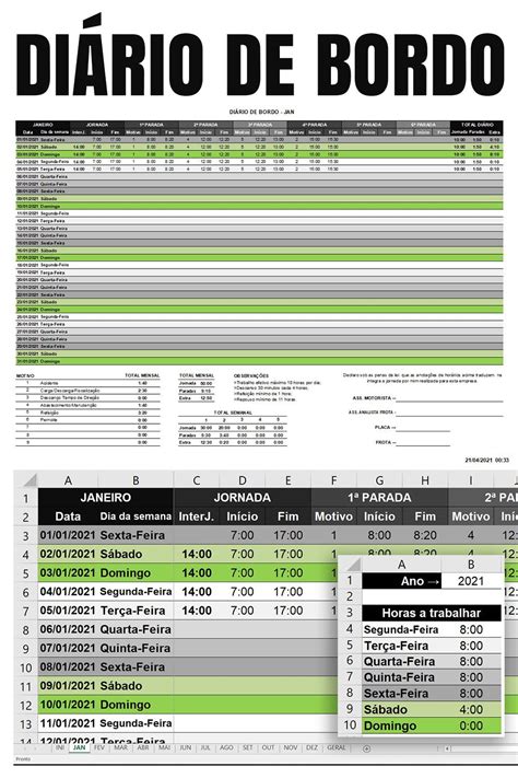 Planilha de Diário de Bordo em Excel Excel 10 things