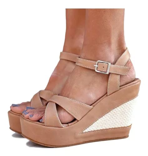 Sandalias Taco Chino Rafia Mujer Plataforma Eco Cuero Zoe