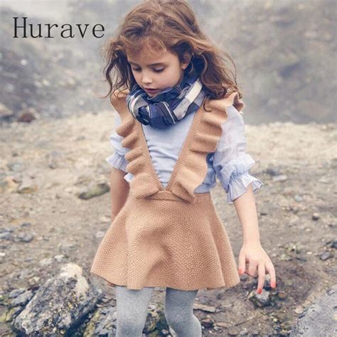 Hurave Autumn 2017 Girls Dress Girl Clothing Knit Sweater Kids For Girl