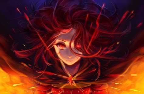 Papel de parede ilustração Ruiva Meninas anime olhos vermelhos