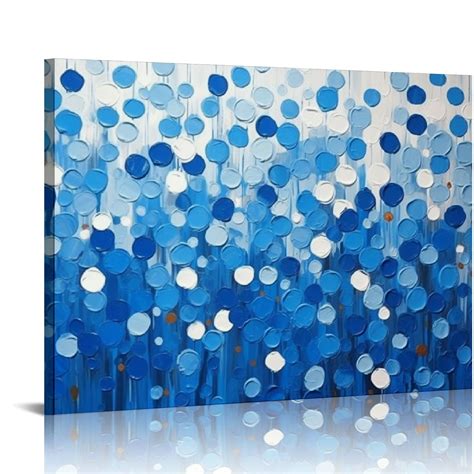 JEUXUS Large Textured Blue Flowers Canvas Wall Art Hand Painted Modern