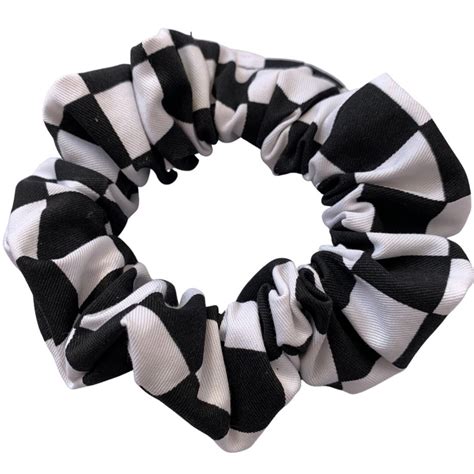 Black And White Checkerboard Print Hair Scrunchie Hairband Etsy