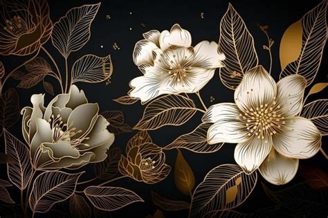 Premium Photo A Black Background With Gold Flowers And Leaves